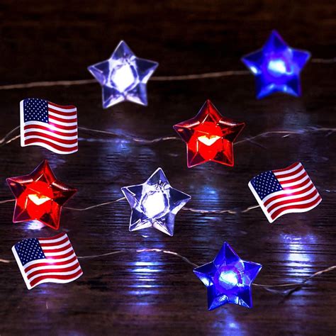 4th Of July Decorations10ft 30 Leds Red White And Blue String Lights