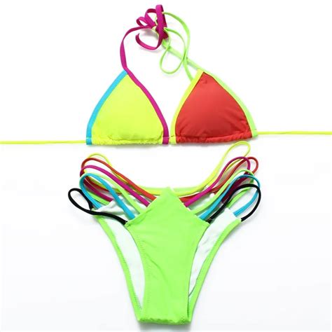 Keenest Sexy Tanga Neon Bikini Strappy Fluorescent Colors Swimsuit