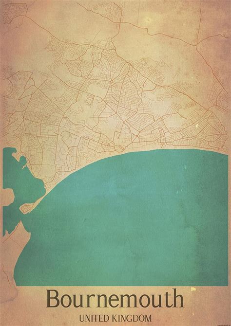 Vintage Map of Bournemouth UK Mixed Media by Sam Wed - Pixels