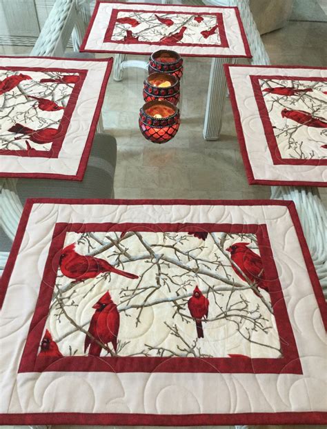 Quilted Placemats Cardinal Placemats Table Placemats Dining Decor