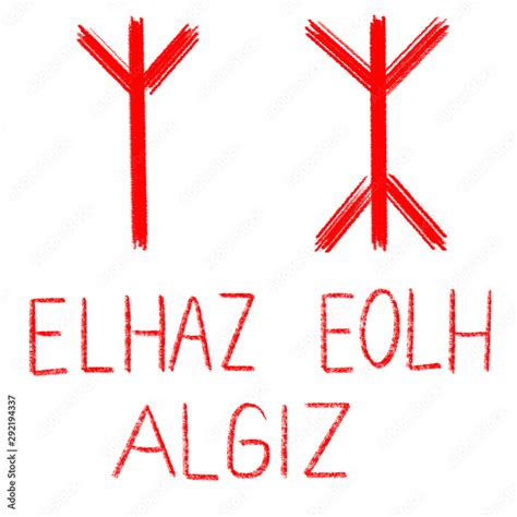 Set Of Ancient Runes Versions Of Elhaz Rune With German English And