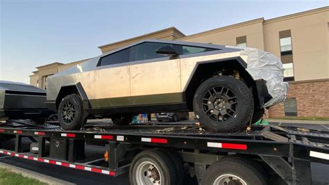 Tesla Cybertruck Spotted On Transport Rig With Crash Test Markings