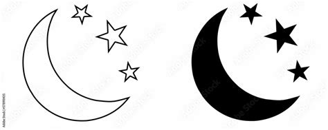 outline silhouette moon stars icon set isolated on white background ...