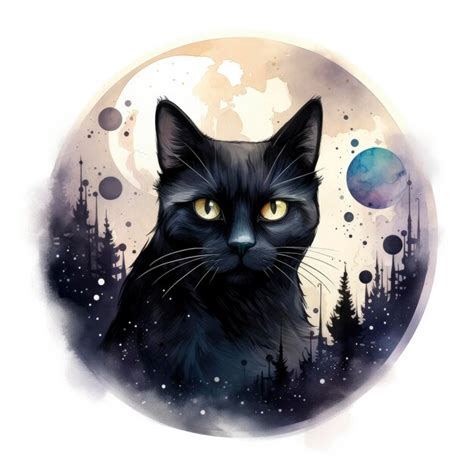 Premium Photo A Stylish And Mysterious Black Cat Design With Moon