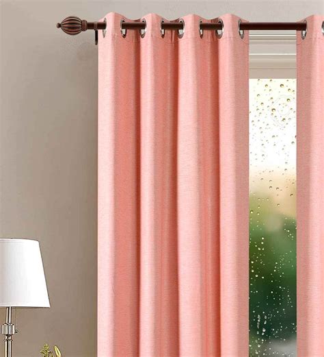 Buy Peach Polyester Solid Ft Blackout Eyelet Door Curtains At