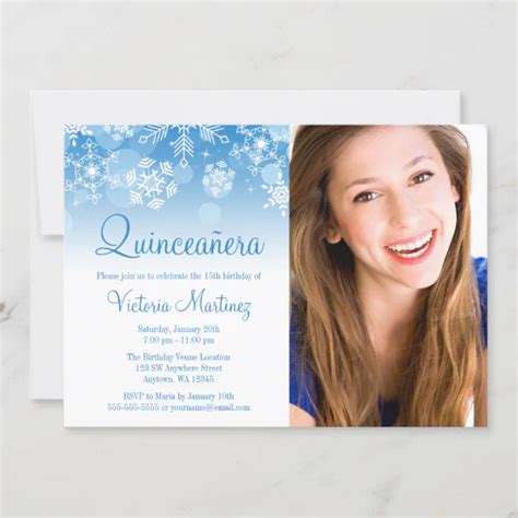 Snowflake Blue White Winter Wonderland Quinceanera Invitation Zazzle