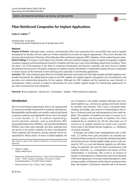 Fiber-Reinforced Composites for Implant Applications | Request PDF