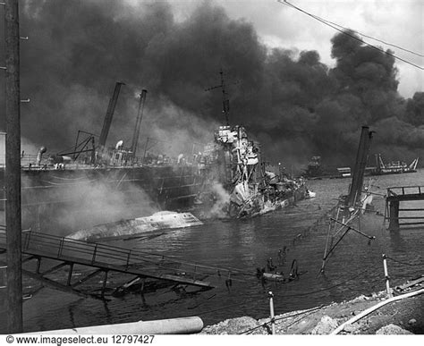 World War Ii Pearl Harbor The Uss Shaw Lies In Wreckage After It Was