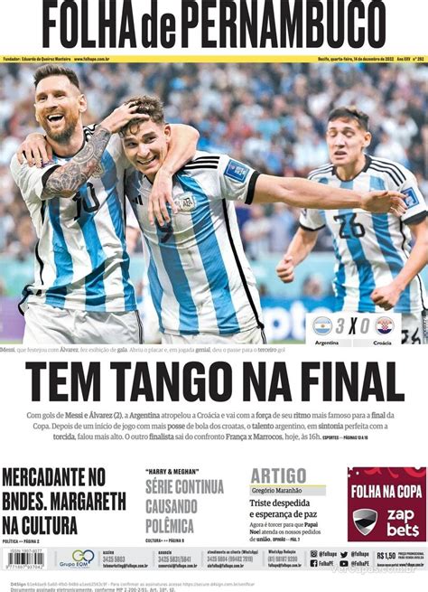 Capa Folha De Pernambuco Edi O Quarta De Dezembro De