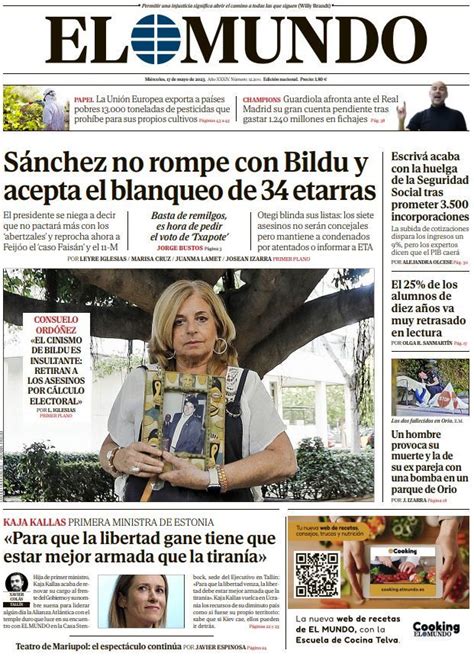 Portada De El Mundo Del Mi Rcoles De Mayo De Medios