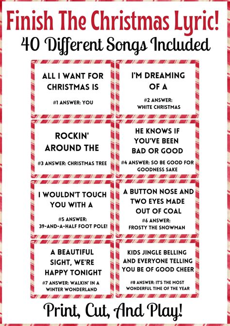 Printable Finish The Christmas Lyric Christmas Day Activity Christmas