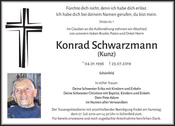 Traueranzeigen Von Konrad Schwarzmann Nordbayerischer Kurier