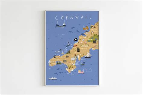 Illustrated Map Of Cornwall Wall Art Etsy Uk Cricut