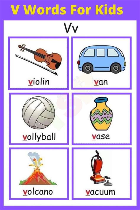 V Words For Kids | Which Things That Start With V | Learn Vocabulary ...