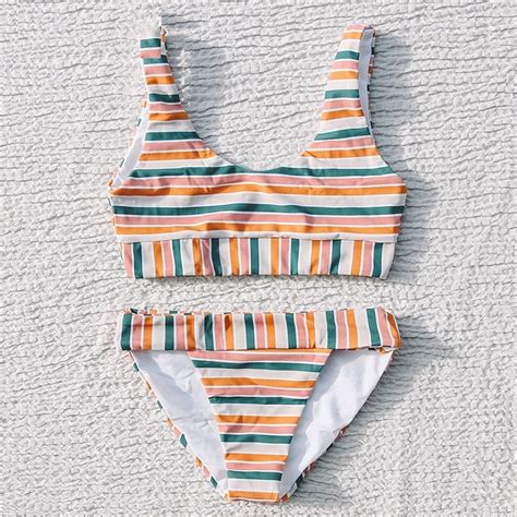 Sexy Two Piece Stripe Bikini Swimsuit Power Day Sale