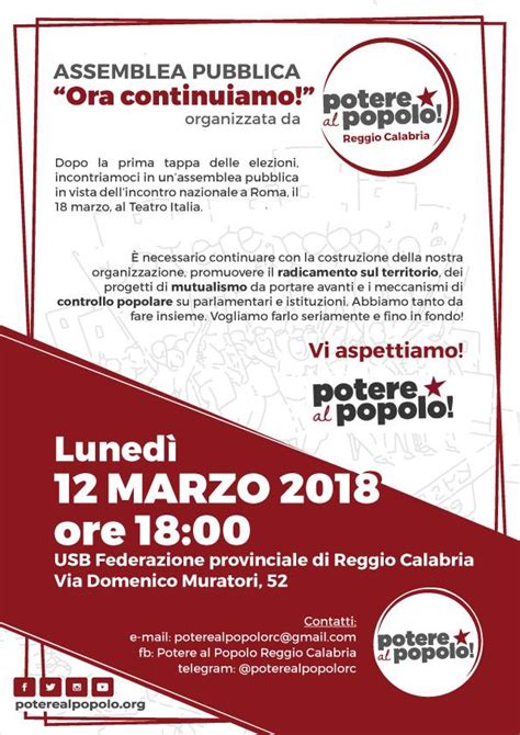 Reggio Calabria Assemblea Pubblica Ora Continuiamo Potere Al Popolo