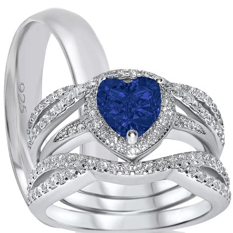 Laraso Co His Her Wedding Set Blue Sapphire Engagement Rings Wedding