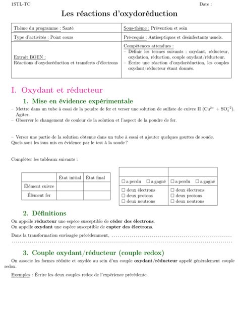 Les R Actions D Oxydor Duction I Oxydant Et R Ducteur