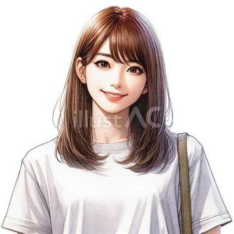 Tシャツ姿の清楚な美人女性イラスト No 24910723｜無料イラスト・フリー素材なら「イラストac」