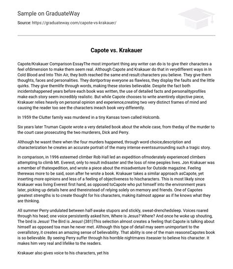 ⇉capote Vs Krakauer Comparison Essay Essay Example Graduateway