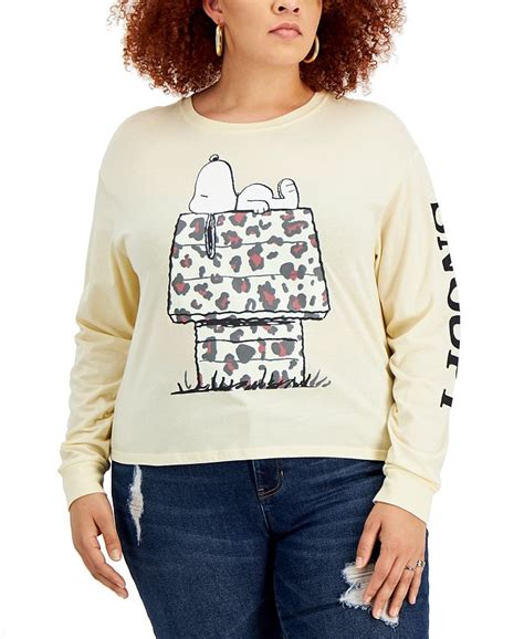 Love Tribe Trendy Plus Size Leopard House Snoopy Graphic T Shirt Macys