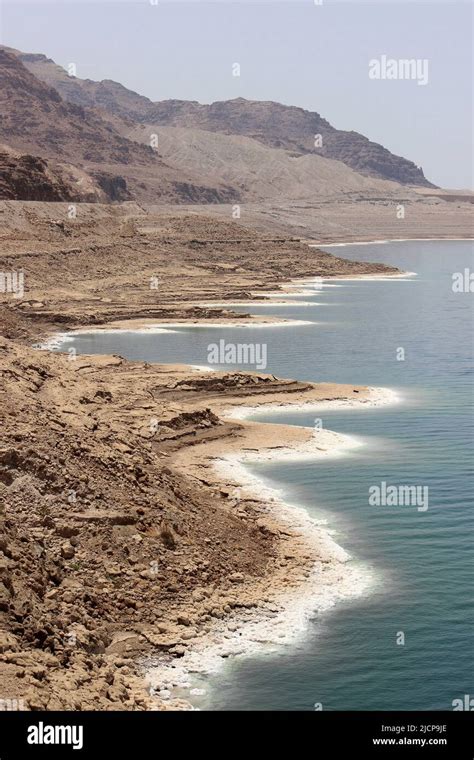 Dead Sea Coastline With Salt Encrustation Jordan Middle East Stock