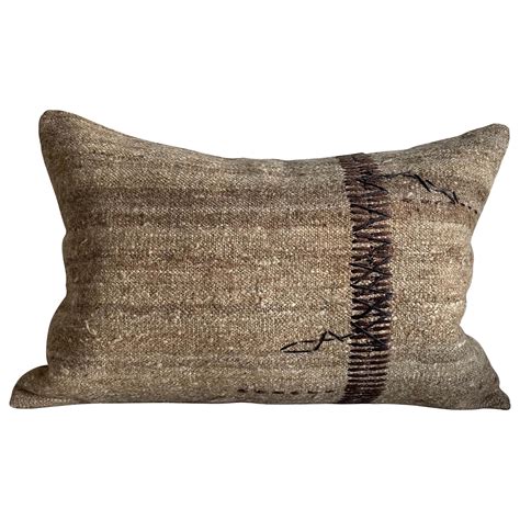 Custom Wool And Silk Blend Down Lumbar Pillow In Neutral Brown At Stdibs