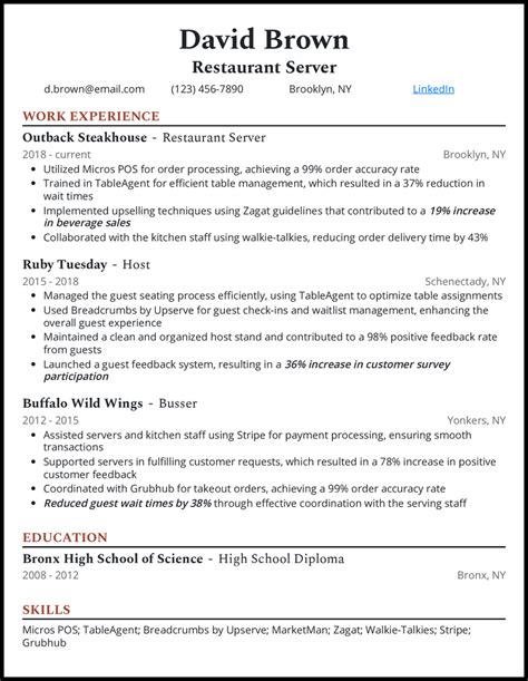 5 Restaurant Server Resume Examples For 2024