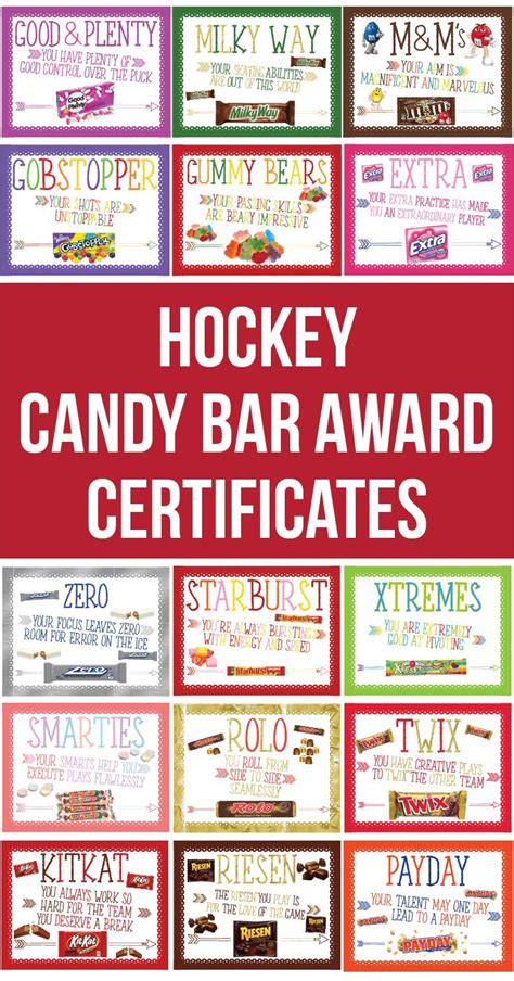 39 Hockey Candy Bar Award Certificates Hockey Player Candy Etsy