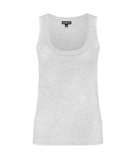 Cashmere Frayed Scoop Neck Tank In Light Heather Grey