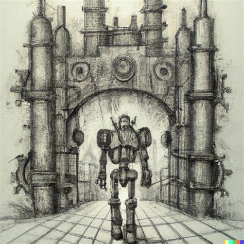 Charcoal Drawing Of A Large Steampunk Mech Walking DALLE 2 OpenArt