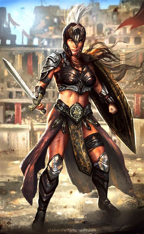 A Woman Dressed In Armor And Holding Two Swords Standing On A Cityscape