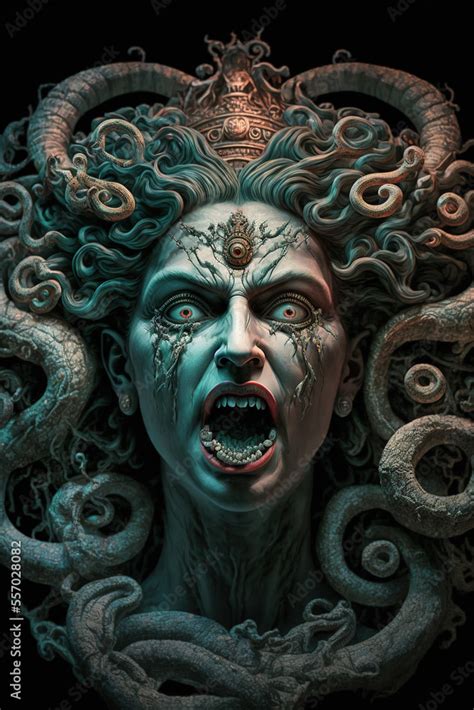 Medusa Gorgon Dark Fantasy Statue Art Illustration Stock