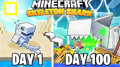 I Survived 100 Days As A SKELETON SHARK In HARDCORE Minecraft In