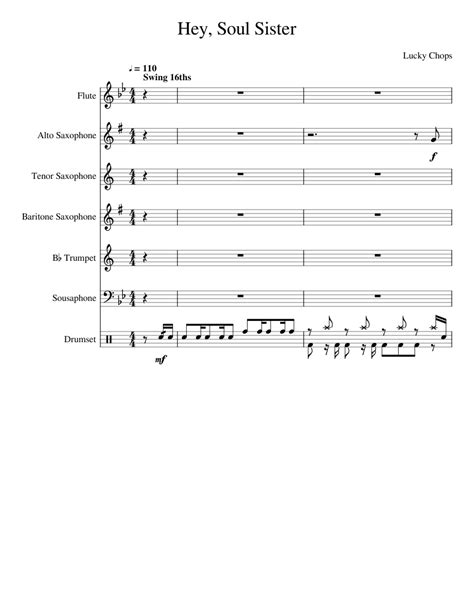 Hey Soul Sister Sheet Music For Flute Saxophone Alto Saxophone Tenor