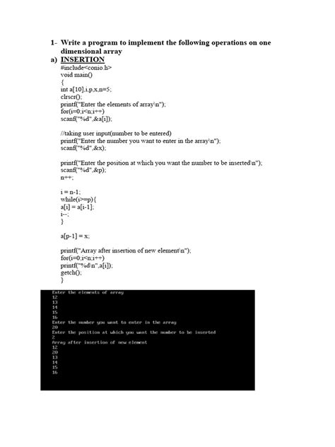 1 Write A Program To Implement The Following Operations On One Dimensional Array A Insertion