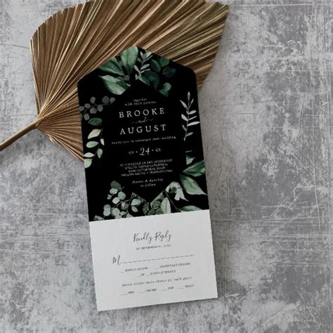 Emerald Greenery Black Wedding All In One Invitation Zazzle