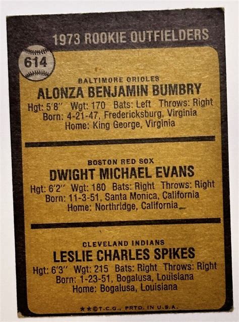 1973 Topps High 614 Dwight Evans Al Bumbry Charlie Spikes RC