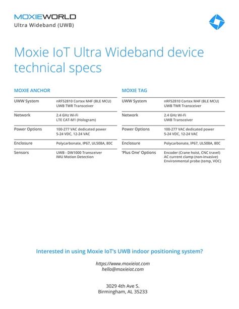 MOXIE IoT Ultra Wideband UWB Technical Whitepaper PDF