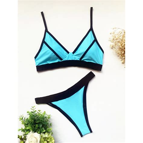 Sexy Contrast Binding Bikini 2022 Women Swimsuit Swimwear Push Up Thong