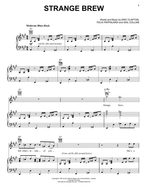 Strange Brew By Cream Sheet Music For Piano Vocal And Guitar Chords