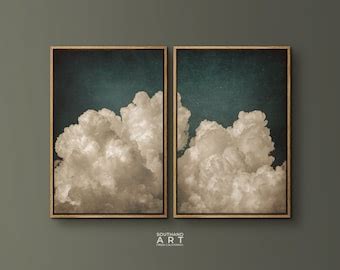 Southandart Vintage Moody Clouds Wall Art Print Cloudy Sky Framed