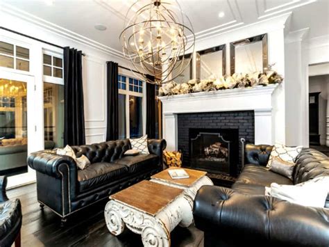 Living Room Decorating Ideas With Black Black Brick Fireplace Black