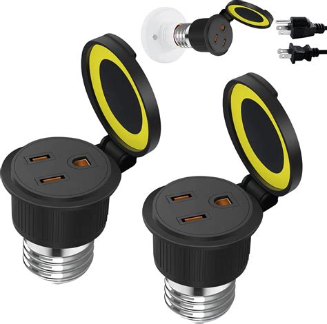 Ticoze 2 Pack 3 Prong Light Socket To Plug Adapter E26e27 Waterproof