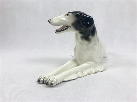 Art Deco Borzoi Greyhound Statue In Porcelain From Royal Dux Bohemia