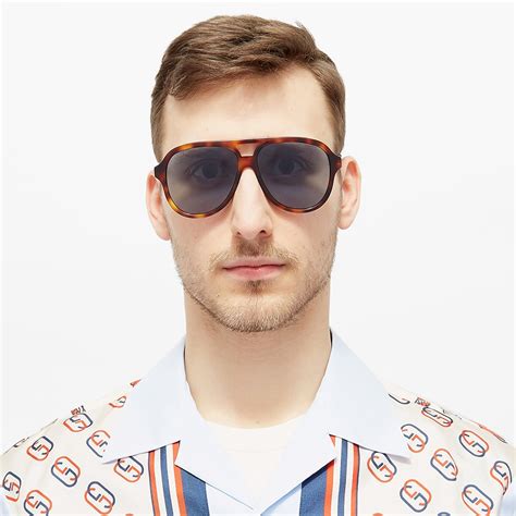 Gucci Sport Web Aviator Sunglasses Havana Blue End