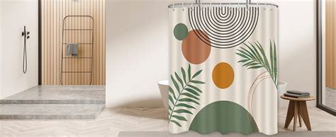 Amazon GiuMsi Boho Mid Century Leaf Shower Curtain Set Arch Sun