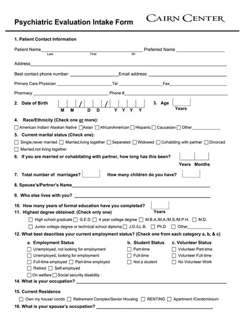 Free Mental Health Intake Form Template