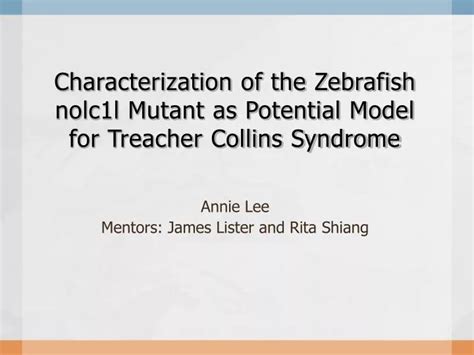 Ppt Characterization Of The Zebrafish Nolc L Mutant As Potential