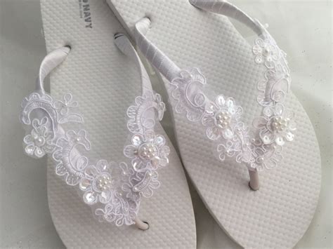 White Bridal Flip Flop Bridal Sandals Braidsmaid Flip Flops Etsy